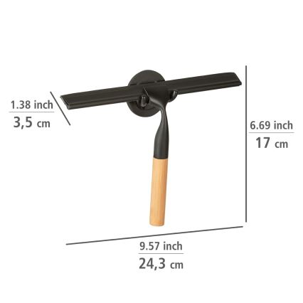 WENKO 24834100 - Bambu-gummiskrapa 24,5x17 cm rostfritt stål/svart/brun