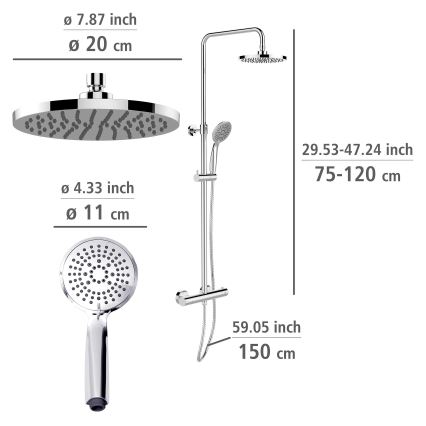 WENKO 25483100 - Duschsystem med vattenbesparande funktion, 120 cm, polerad krom