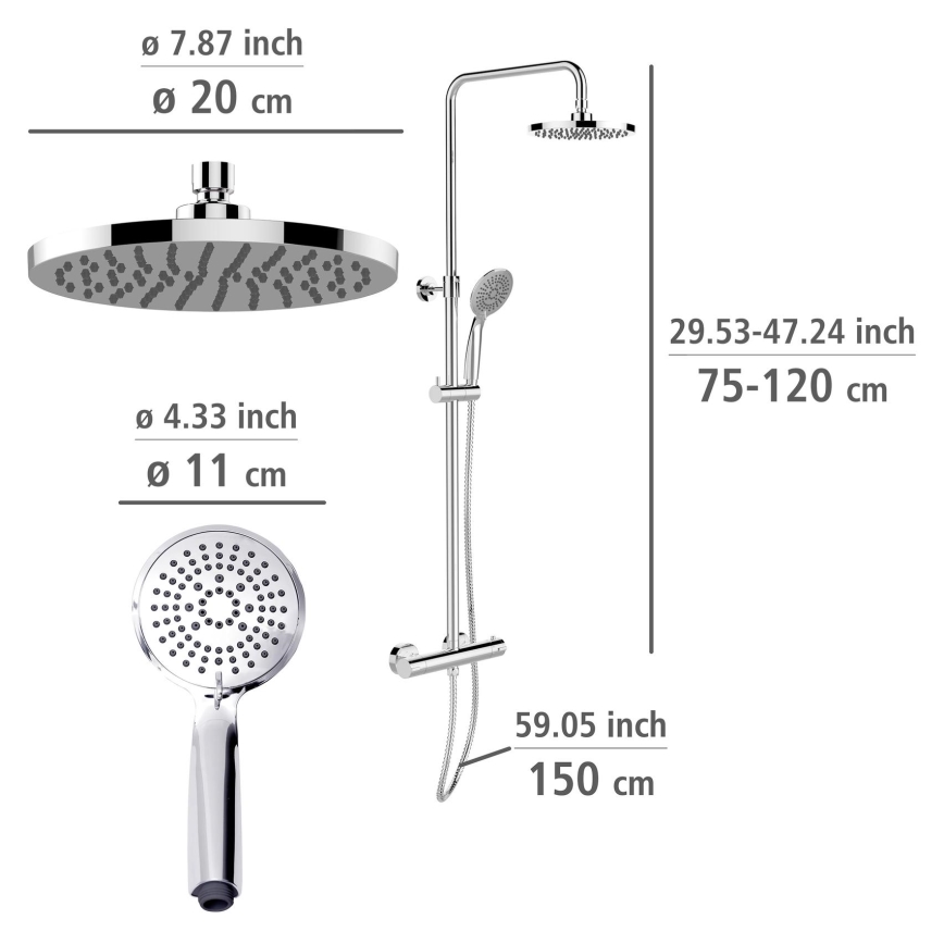 WENKO 25483100 - Duschsystem med vattenbesparande funktion, 120 cm, polerad krom