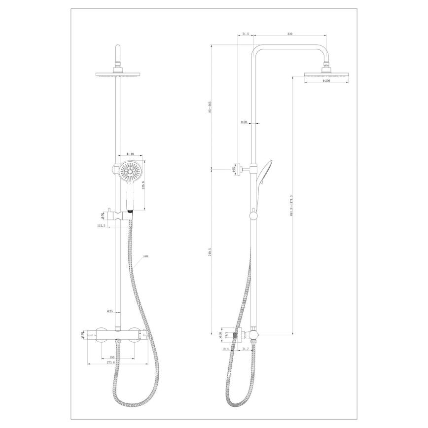 WENKO 25483100 - Duschsystem med vattenbesparande funktion, 120 cm, polerad krom