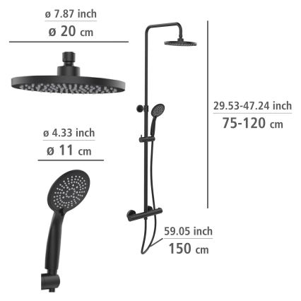 WENKO 25484100 - Duschsystem Vattensparsystem 12x120 cm svart