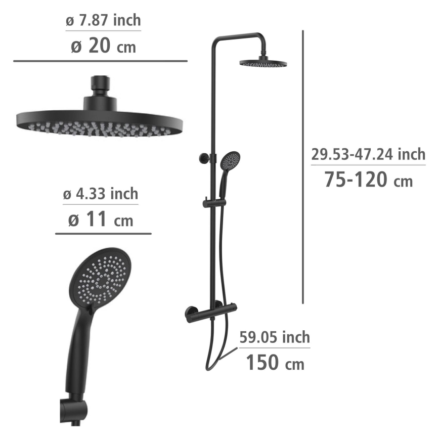 WENKO 25484100 - Duschsystem Vattensparsystem 12x120 cm svart