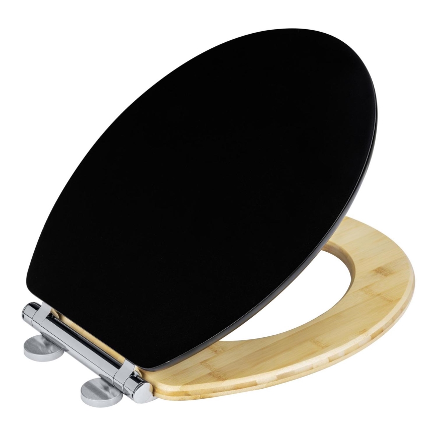 WENKO 25772100 - WC-sits BAMBUZA 37x44 cm svart/brun/blank krom