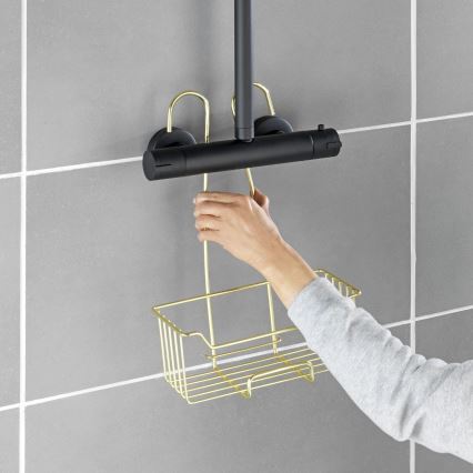 WENKO 25937100 - Duschkorg MILO 25 x 36 cm, rostfritt stål/guld/genomskinlig