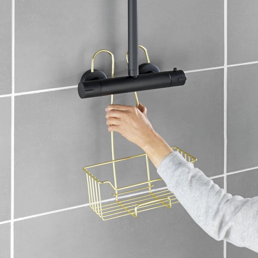 WENKO 25937100 - Duschkorg MILO 25 x 36 cm, rostfritt stål/guld/genomskinlig