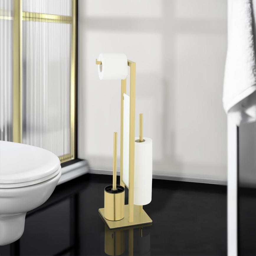 WENKO 26034100 - WC-set RIVALTA 18x70 cm rostfritt stål/guld/vit/svart