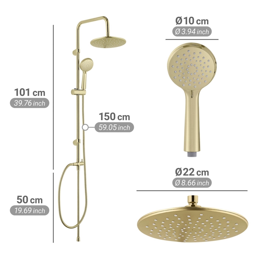 WENKO 26182100 - Duschsystem YOUNG LINE 101 cm guld