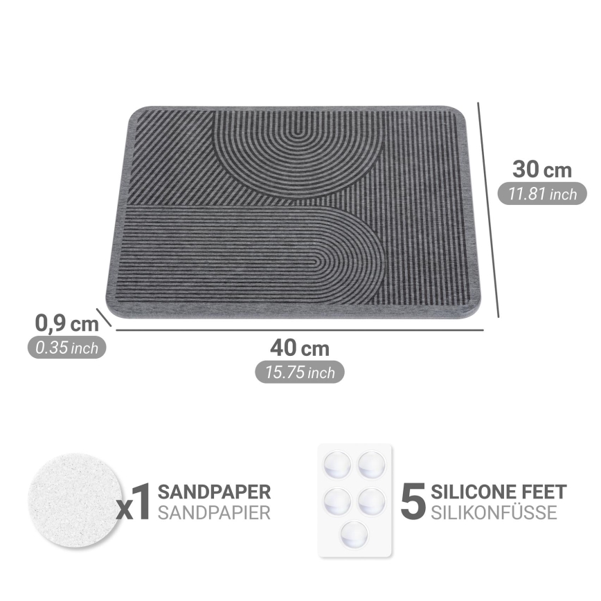 WENKO 54955100 - Avriningsmatta DAMON 40x30 cm kiselgur/grå