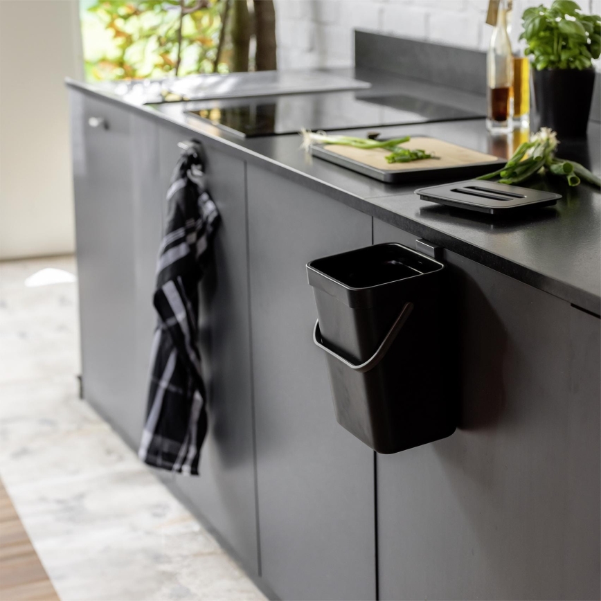 WENKO 55027100 - Avfallskorg BLACK OUTDOOR KITCHEN 19x24 cm svart/grå/genomskinlig