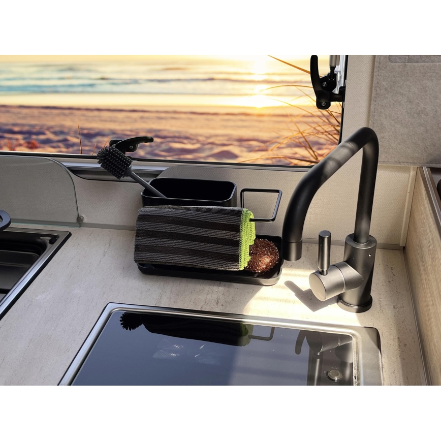 WENKO 55078100 - Organiserare BLACK OUTDOOR KITCHEN 21x12 cm rostfritt stål/svart