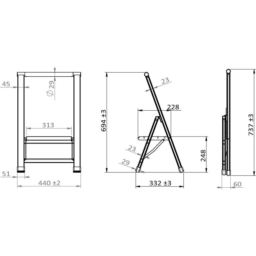 WENKO 601011100 - ALU-DESIGN stege 44x101 cm silver/svart