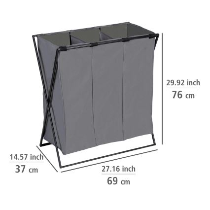 WENKO 71297800 - Tvättkorg TRIO 69x76 cm grå/svart