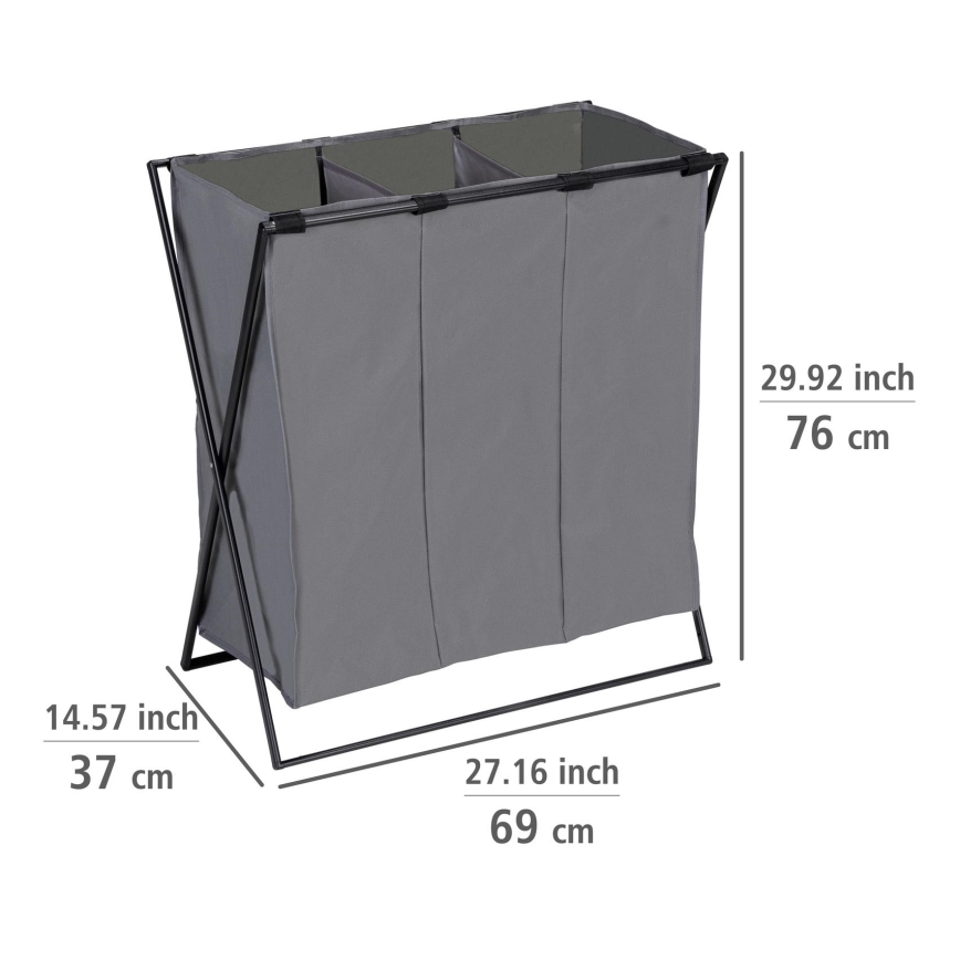 WENKO 71297800 - Tvättkorg TRIO 69x76 cm grå/svart