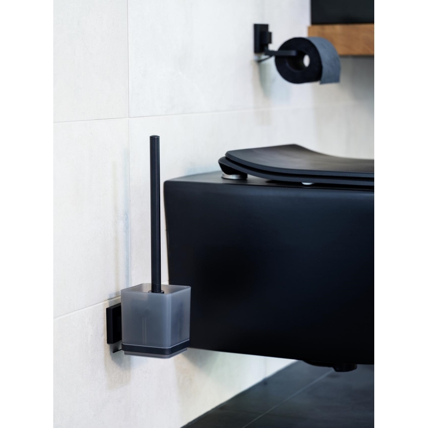 WENKO 71450800 - WC-set VACUUM-LOC QUADRO ED 9,5x37 cm svart