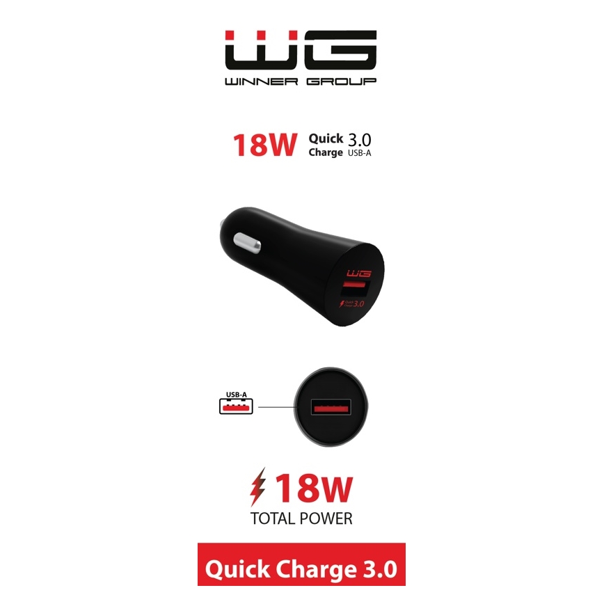 Winner Group - Billaddare 1xUSB-A Power Delivery 18W svart