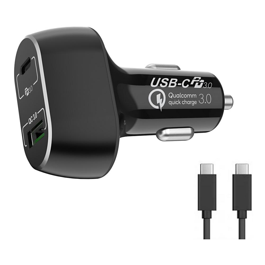 Winner Group - Billaddare 1xUSB-C + 1xUSB-A Power Delivery 63W + USB-kabel USB-C / USB-C 1 m svart