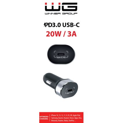 Winner Group - Billaddare 1xUSB-C Power Delivery 20W svart