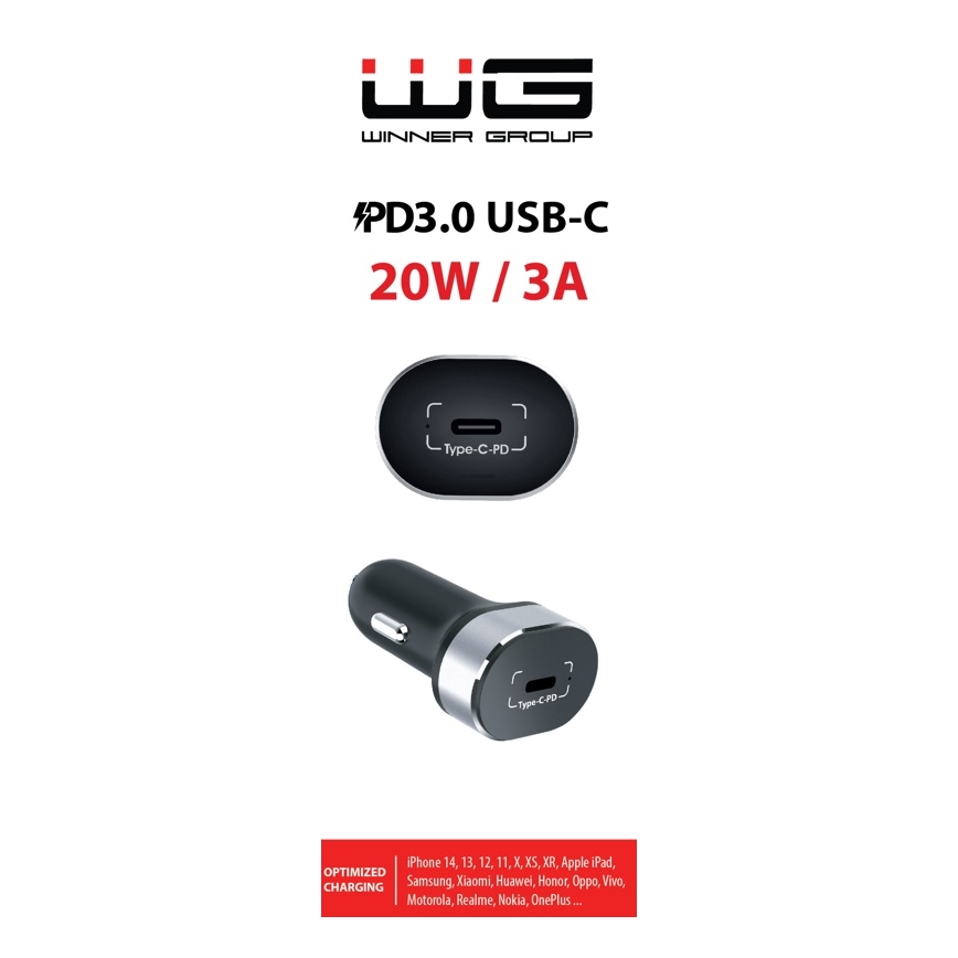 Winner Group - Billaddare 1xUSB-C Power Delivery 20W svart