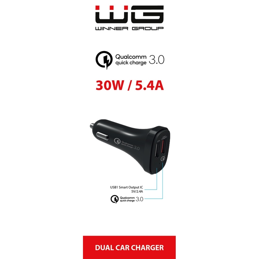 Winner Group - Billaddare 2xUSB-A Power Delivery 30W svart