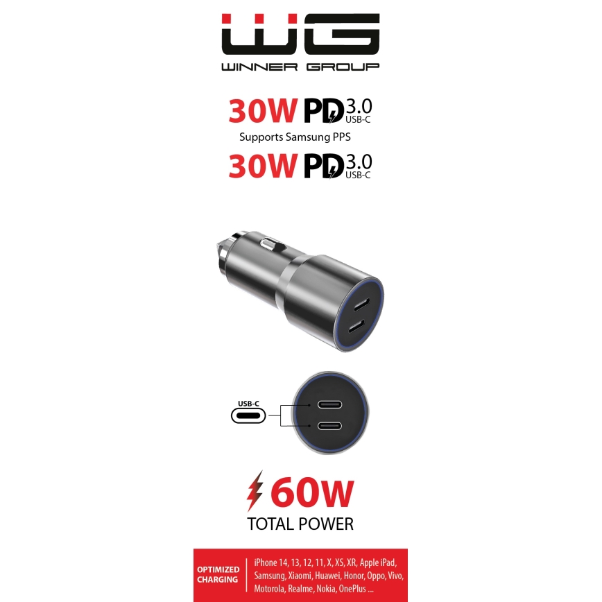Winner Group - Billaddare 2xUSB-C Power Delivery 60W silver
