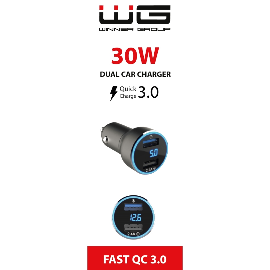 Winner Group - Billaddare med en display 2xUSB-A Power Delivery 30W svart
