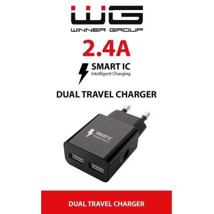 Winner Group - Laddningsadapter 2xUSB-A 12W svart