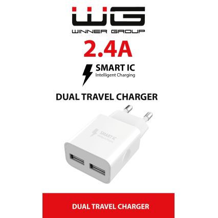 Winner Group - Laddningsadapter 2xUSB-A 12W vit