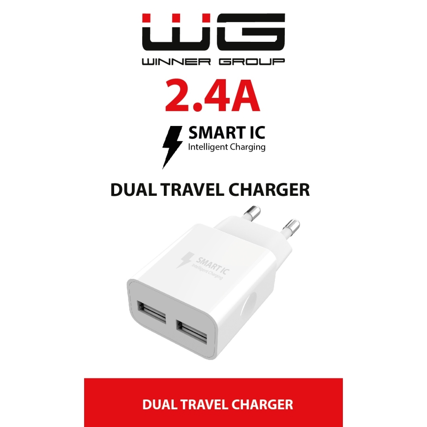 Winner Group - Laddningsadapter 2xUSB-A 12W vit