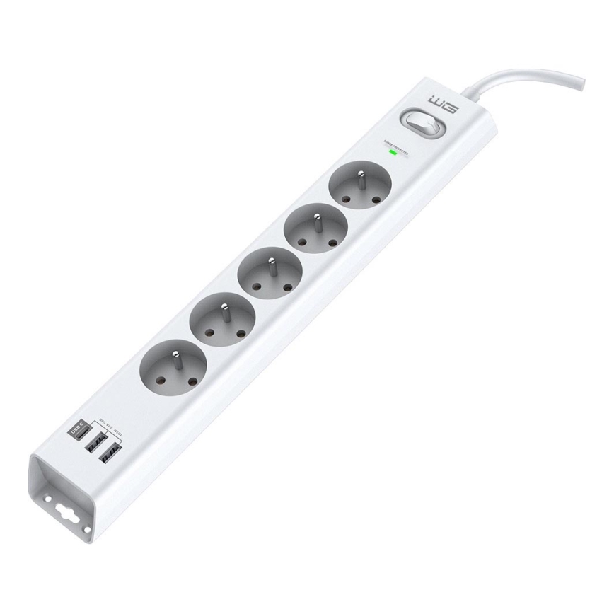 Winner Group - Överspänningsskydd 5Z + 2xUSB-A + 1xUSB-C vit