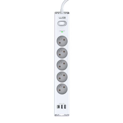 Winner Group - Överspänningsskydd 5Z + 2xUSB-A + 1xUSB-C vit