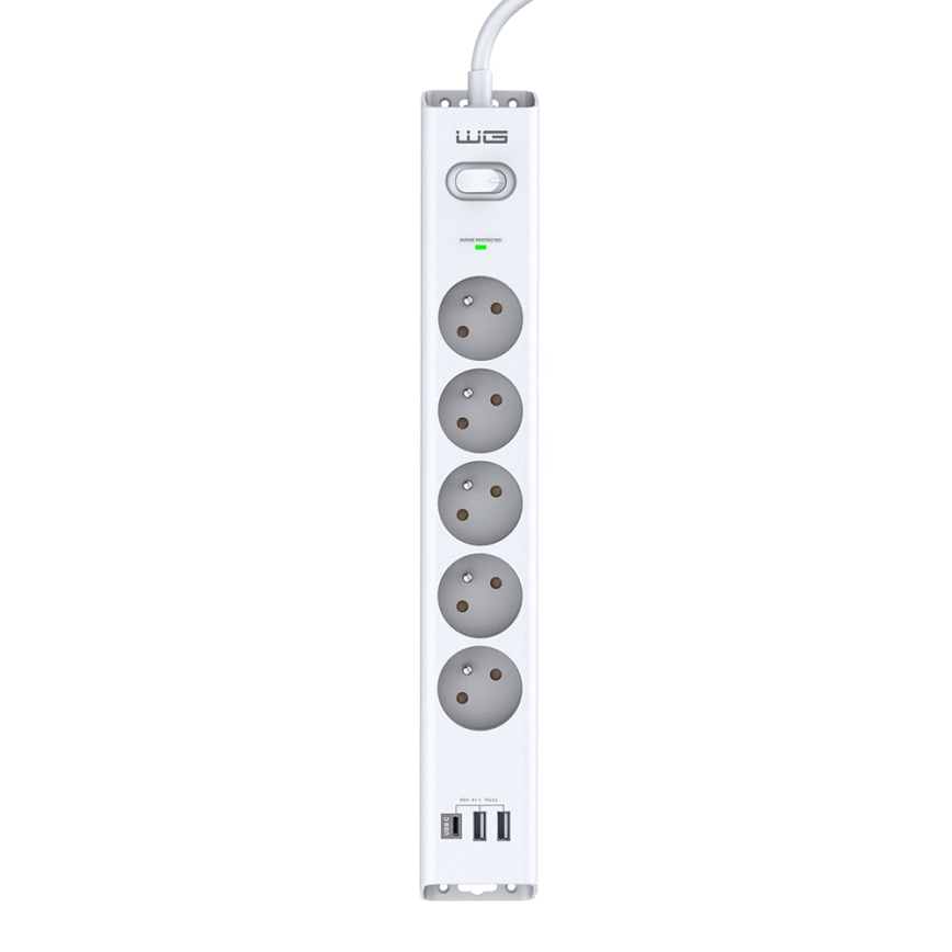 Winner Group - Överspänningsskydd 5Z + 2xUSB-A + 1xUSB-C vit