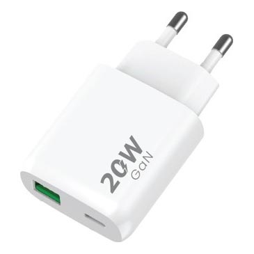 Winner Group - Snabbladdningsadapter 1xUSB-C + 1xUSB-A Power Delivery 20W vit