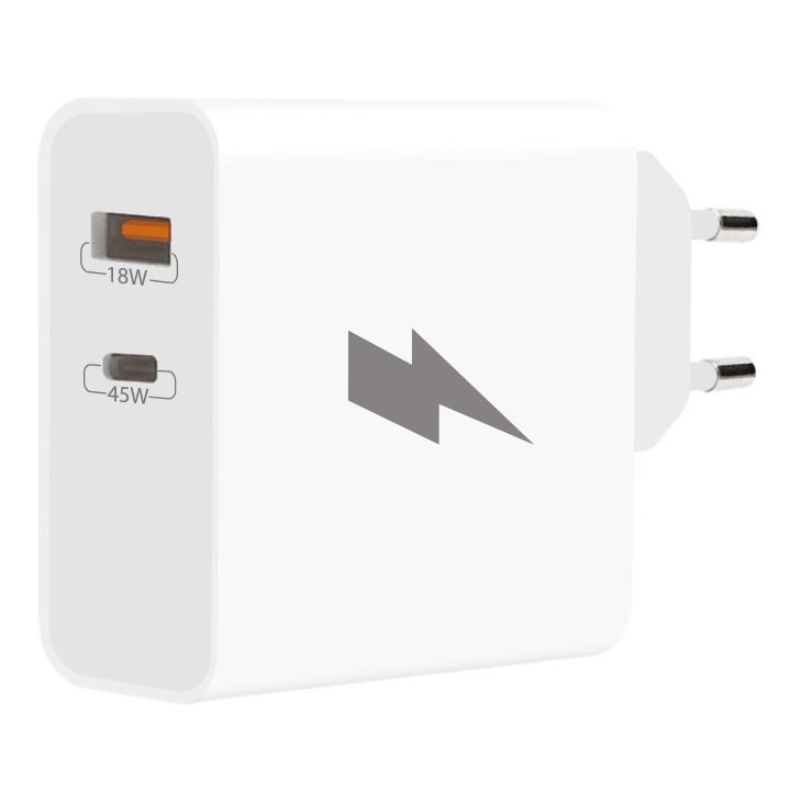 Winner Group - Snabbladdningsadapter 1xUSB-C + 1xUSB-A Power Delivery 45W vit