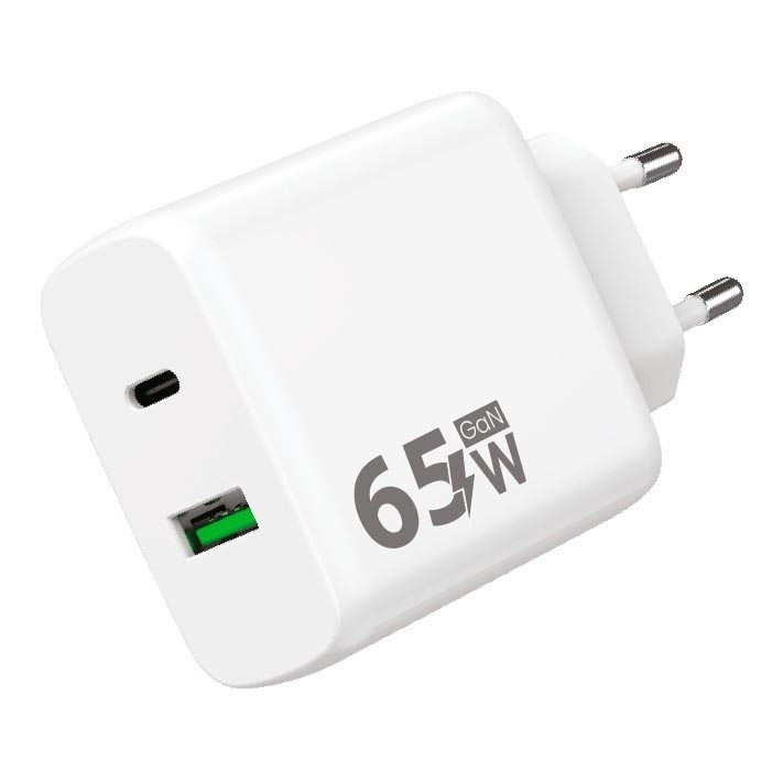 Winner Group - Snabbladdningsadapter 1xUSB-C + 1xUSB-A Power Delivery 65W vit