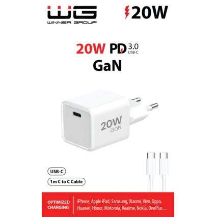 Winner Group- Snabbladdningsadapter 1xUSB-C PD 20W + USB-kabel USB-C / USB-C 1m