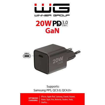 Winner Group - Snabbladdningsadapter 1xUSB-C Power Delivery 20W svart