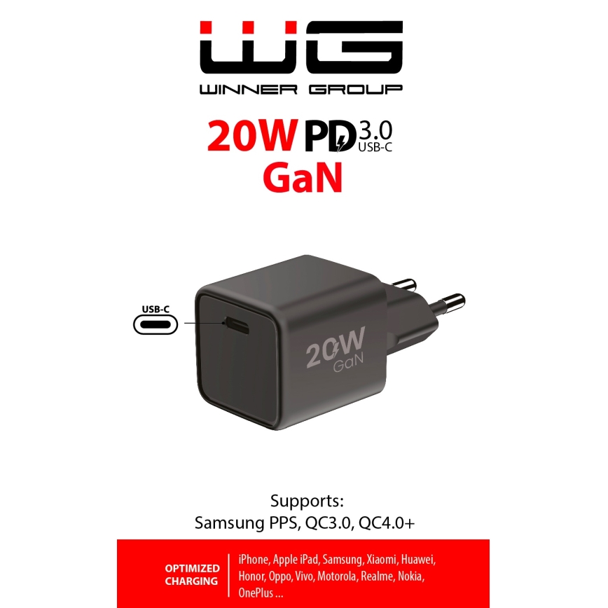 Winner Group - Snabbladdningsadapter 1xUSB-C Power Delivery 20W svart