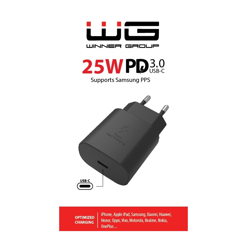 Winner Group - Snabbladdningsadapter 1xUSB-C Power Delivery 25W svart