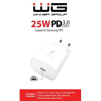 Winner Group - Snabbladdningsadapter 1xUSB-C Power Delivery 25W vit