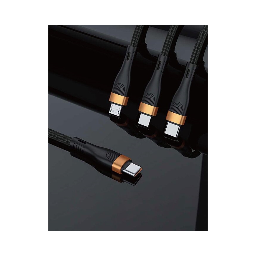Winner Group -USB-kabel 3i1 USB-C / Lightning, USB-C och Micro USB 100W 1,5m svart