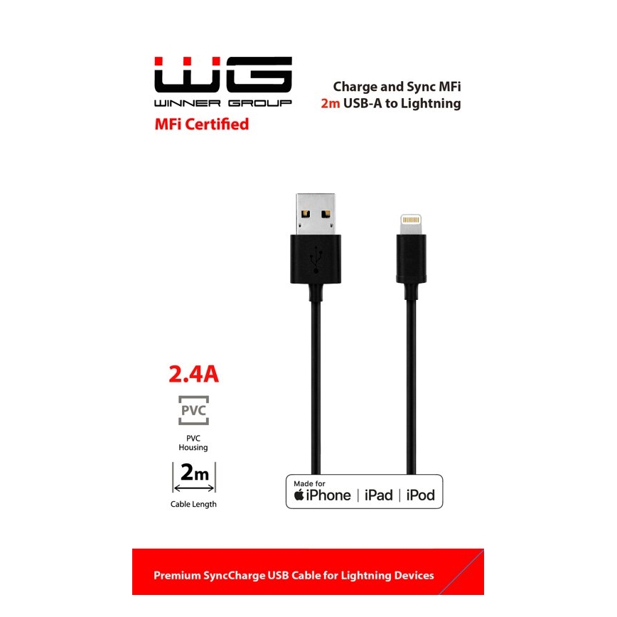 Winner Group - USB-kabel MFI Lightning / USB-A 2m svart