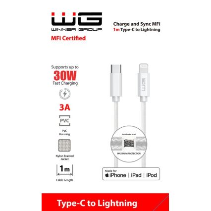Winner Group - USB-kabel MFI Lightning / USB-C 1m vit