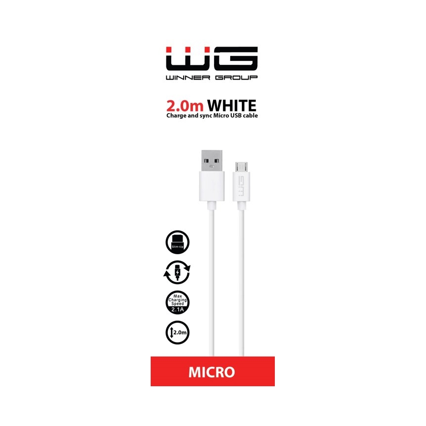 Winner Group - USB-kabel Micro USB / USB-A 2m vit