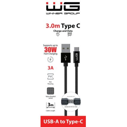 Winner Group - USB-kabel USB-C / USB-A 30W 3m svart