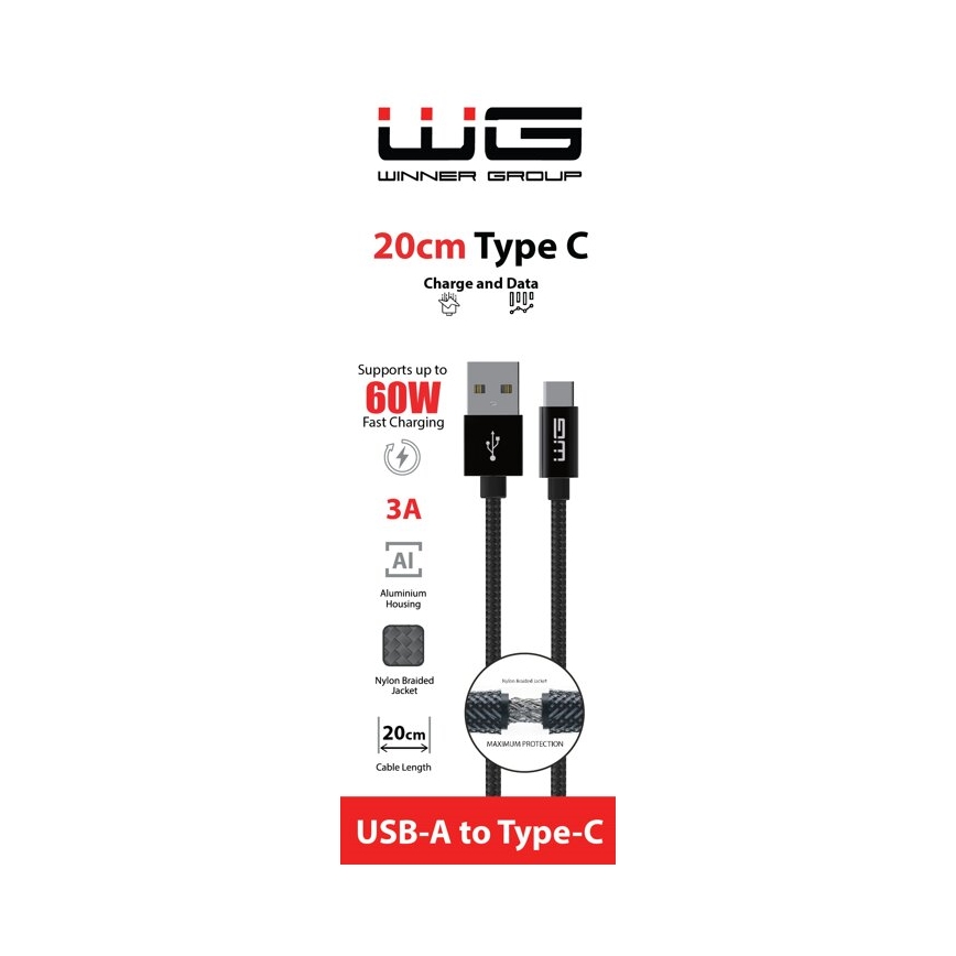 Winner Group - USB-kabel USB-C / USB-A 60W 20cm svart