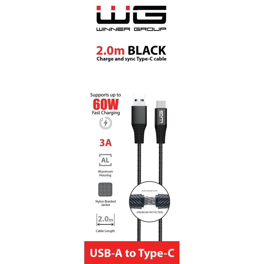 Winner Group - USB-kabel USB-C / USB-A 60W 2m svart