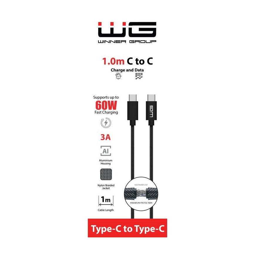 Winner Group - USB-kabel USB-C / USB-C 60W 1m svart