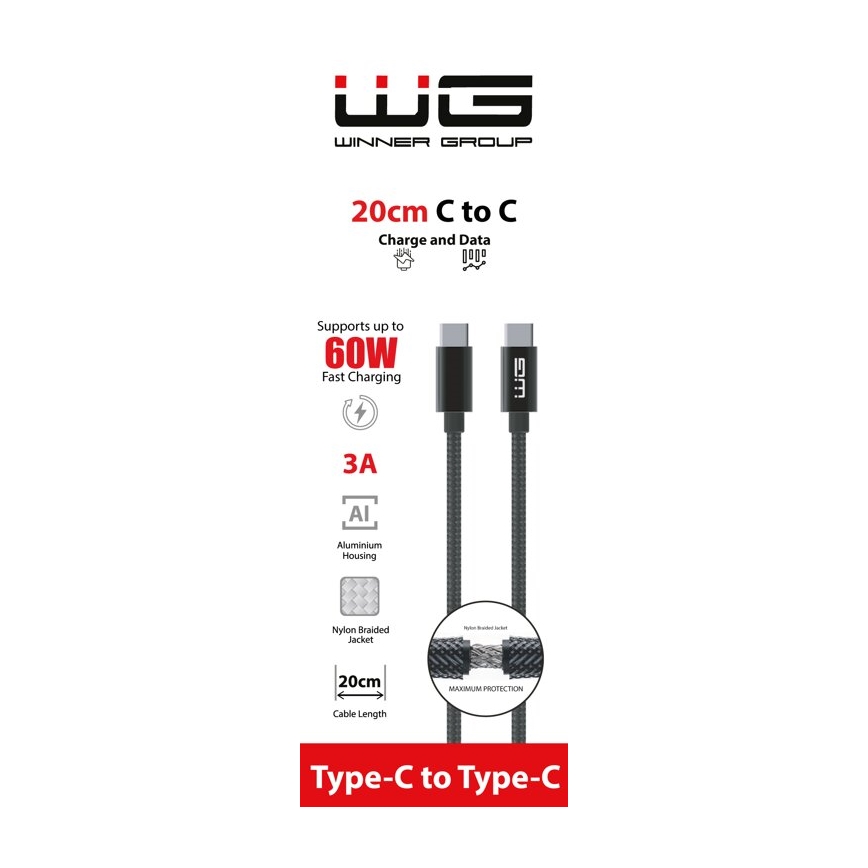 Winner Group - USB-kabel USB-C / USB-C 60W 20cm svart