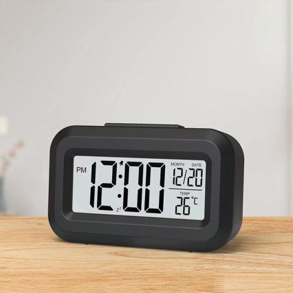 Winner Group - Väckarklocka med LCD display och termometer 2xAAA svart