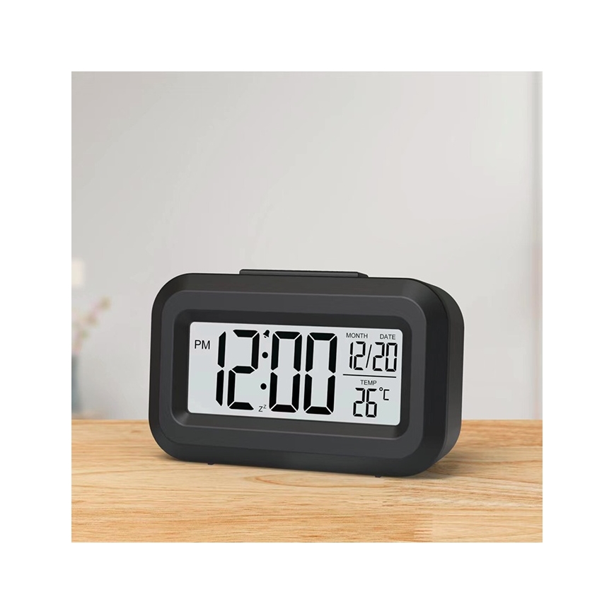 Winner Group - Väckarklocka med LCD display och termometer 2xAAA svart